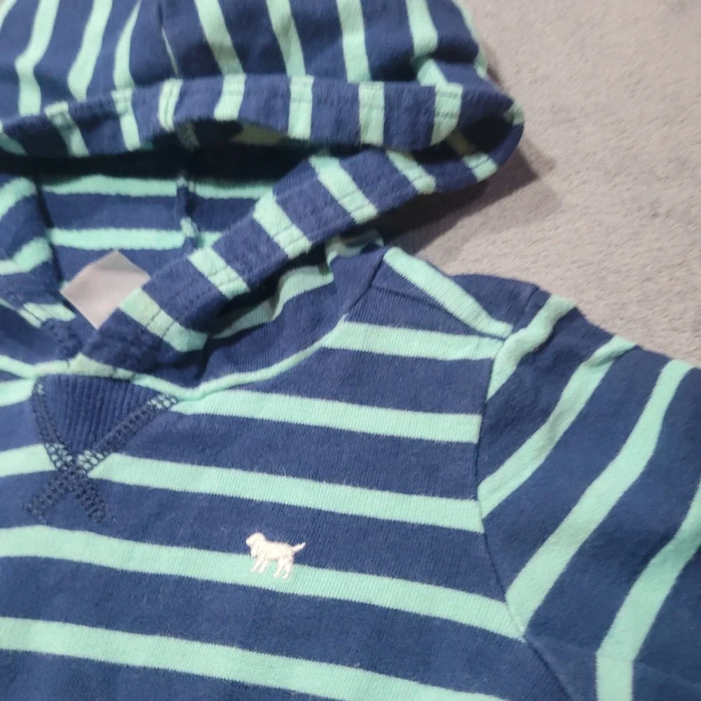 Carters Hoodie Unisex 18M Navy Mint‎ Green Striped Cotton Pullover Sweatshirt